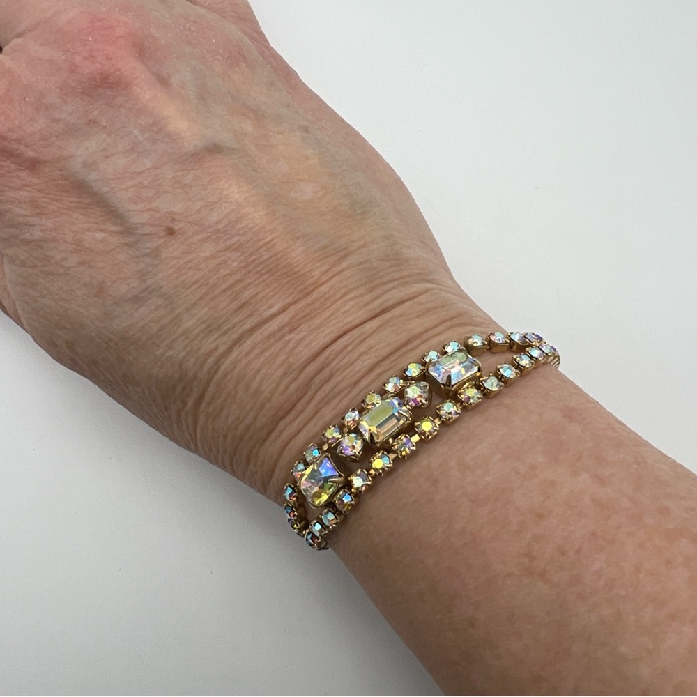 VINTAGE Weiss Bracelet • AB Rhinestones • Gold Tone • Signed